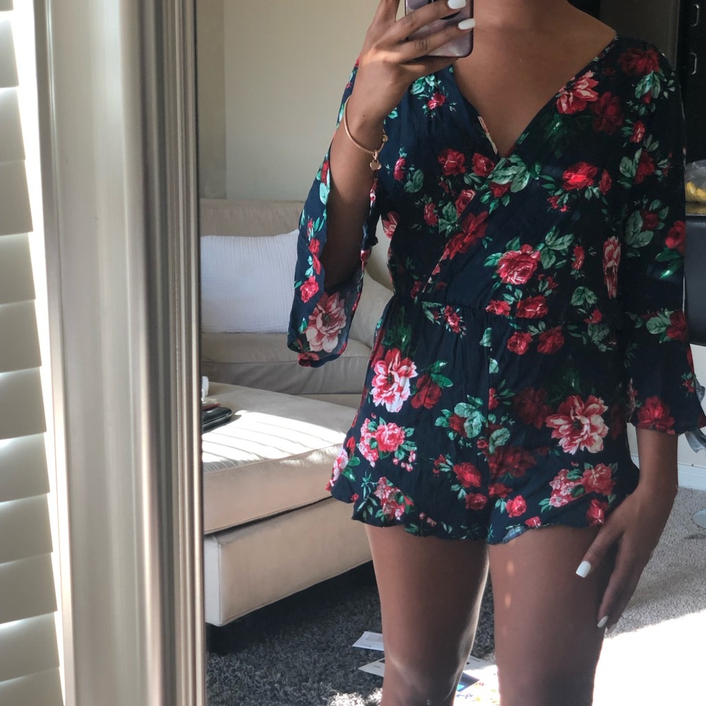 Papaya navy blue floral romper